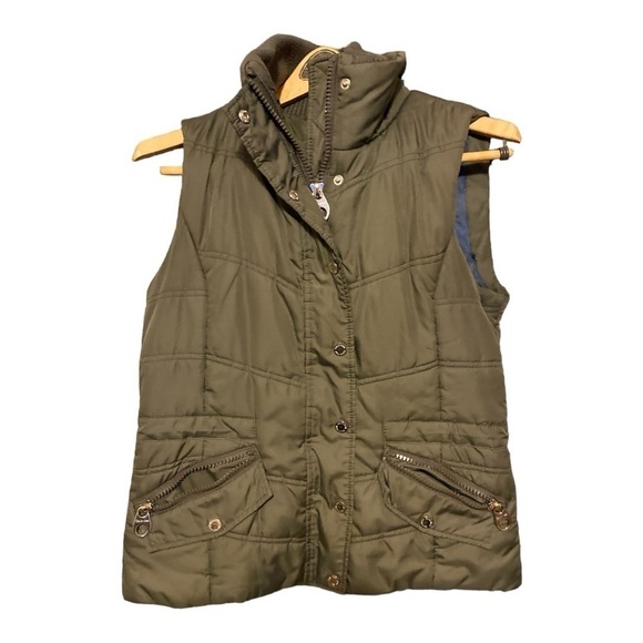 Calvin Klein Women's Small Sleeveless Puffer Jacket Green Full Zip 2 Pocket - Picture 1 of 10